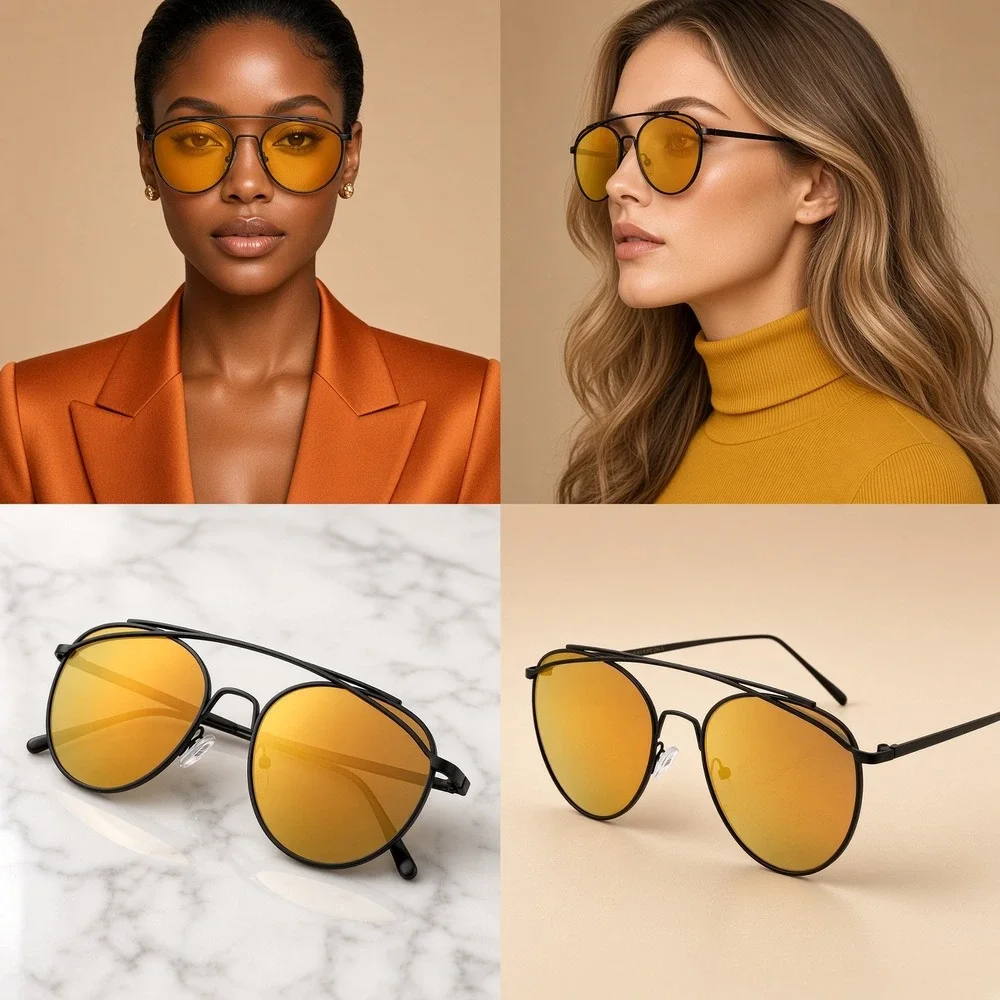 Sunglasses Women OS Black Brand New Madden NYC Aviator Double Bridge Orange Lens